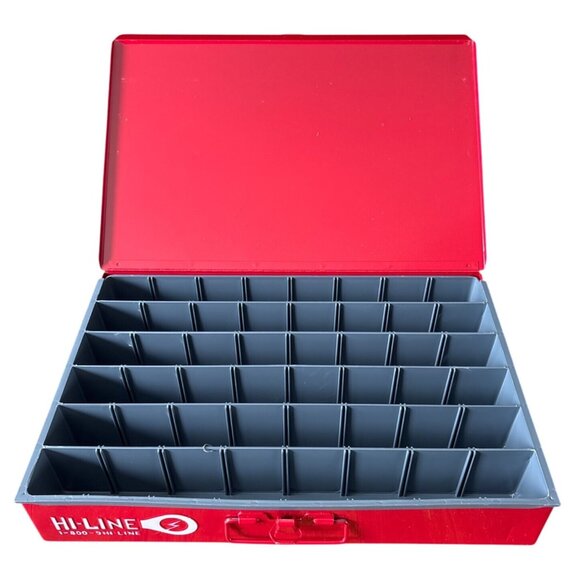Hi-Line Red Metal Organizer Box With Adjustable Dividers & Locking Lid - Picture 1 of 7
